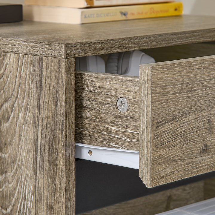 Moderne natbord: træ-look med elegant buet front og robuste metalben (natur), L40 x B40 x H47 cm