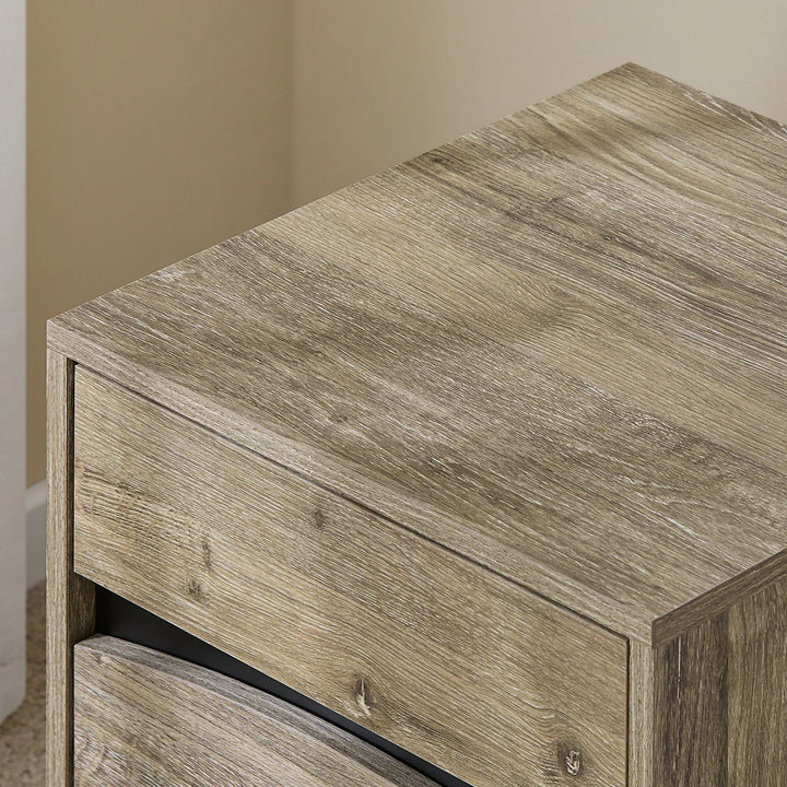 Moderne natbord: træ-look med elegant buet front og robuste metalben (natur), L40 x B40 x H47 cm