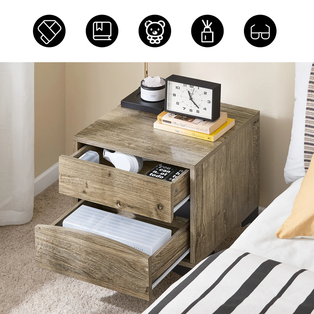 Moderne natbord: træ-look med elegant buet front og robuste metalben (natur), L40 x B40 x H47 cm