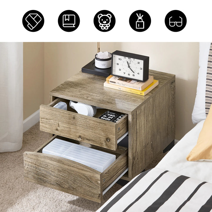 Moderne natbord: træ-look med elegant buet front og robuste metalben (natur), L40 x B40 x H47 cm