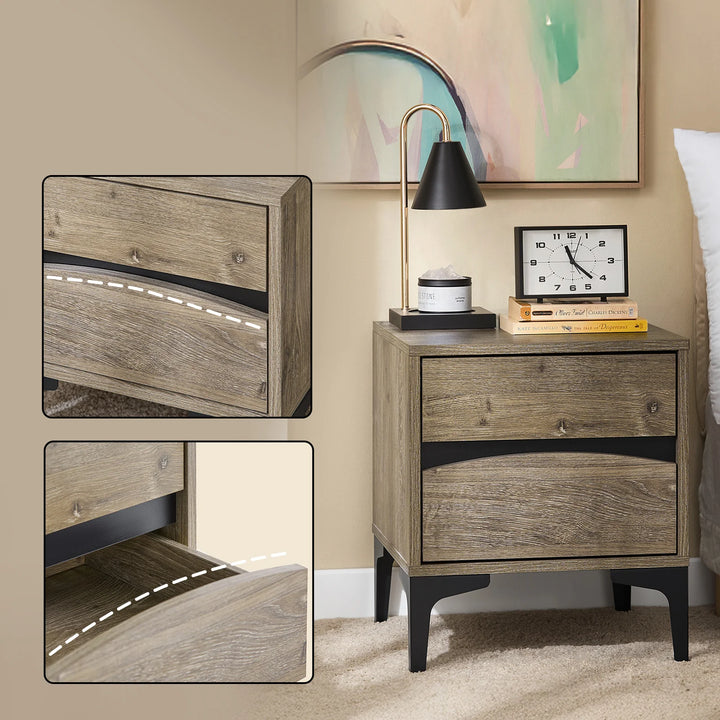 Moderne natbord: træ-look med elegant buet front og robuste metalben (natur), L40 x B40 x H47 cm