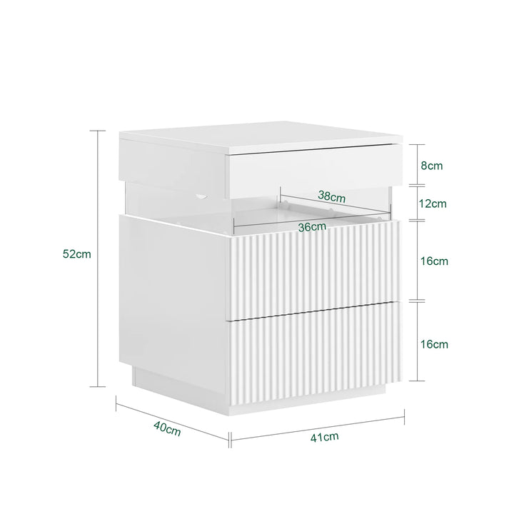 Optimal opbevaring: sengebord med 3 skuffer og ambient lys, B41 × D40 × H52cm
