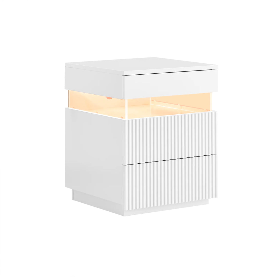 Optimal opbevaring: sengebord med 3 skuffer og ambient lys, B41 × D40 × H52cm