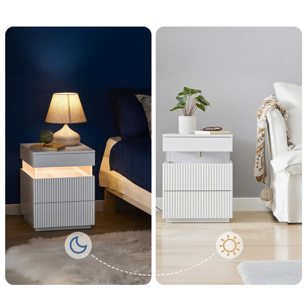 Optimal opbevaring: sengebord med 3 skuffer og ambient lys, B41 × D40 × H52cm