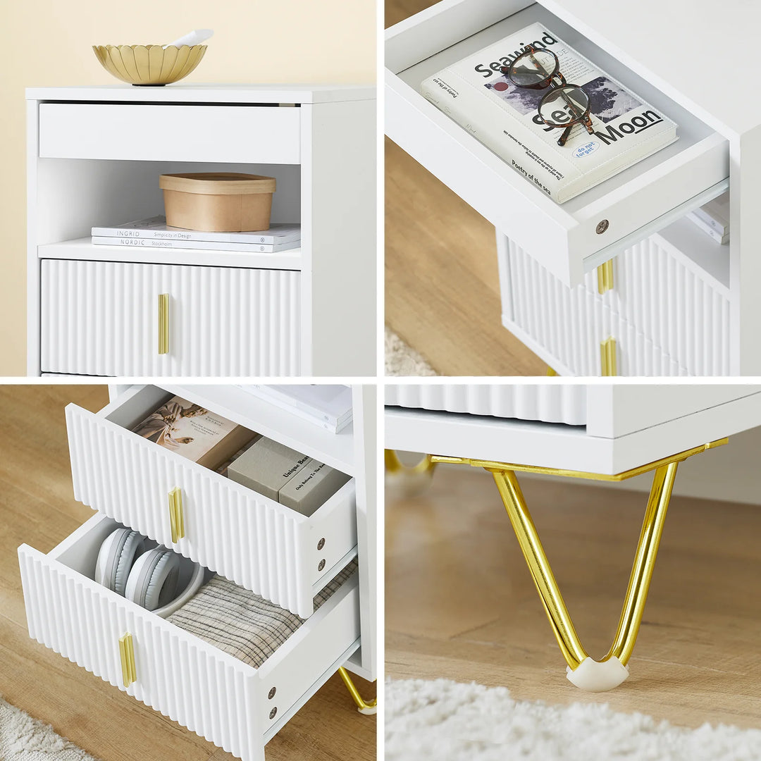 Moderne natbord med 3 skuffer og opbevaringsrum – hvidt sidebord til soveværelse og stue, mål 40 x 40 x 63 cm