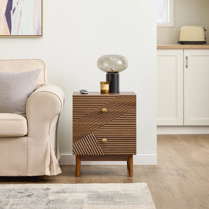 Vintage natbord 45x58 cm – brun opbevaring med 2 skuffer