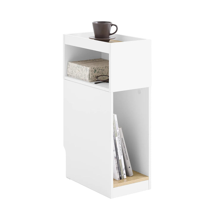 Smalt natbord i hvid med skuffe og hylde – moderne sidebord til soveværelse og stue, 20 × 35 × 60 cm