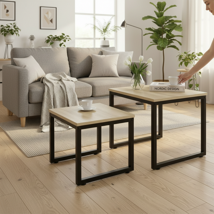 2 x sofaborde med naturfarvede bordplader, 50x50x50cm