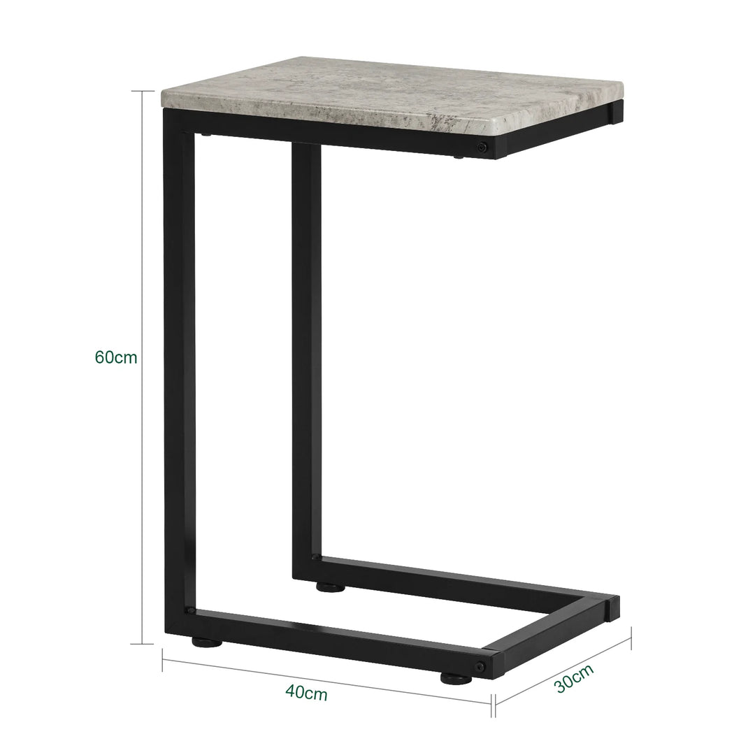 Smart sidebord til sofaen, industrielt look, B40 x D30 x H60 cm, grå marmor-look