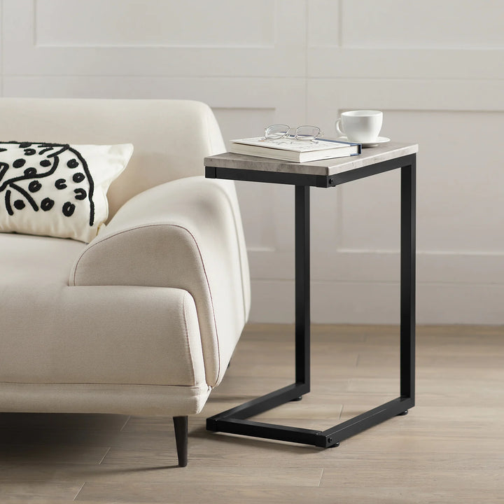 Smart sidebord til sofaen, industrielt look, B40 x D30 x H60 cm, grå marmor-look