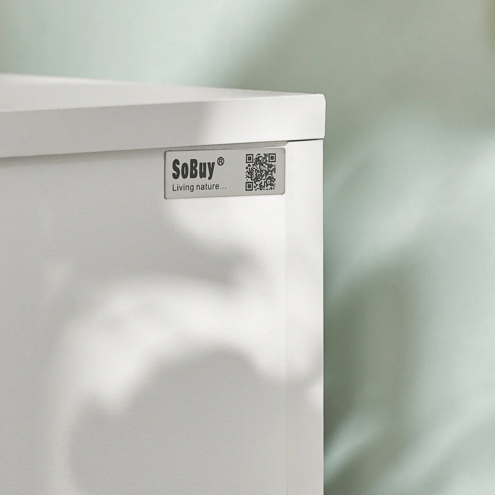 Sæt med 2 hvide sengeborde, moderne natborde med skuffe og 2 hylder