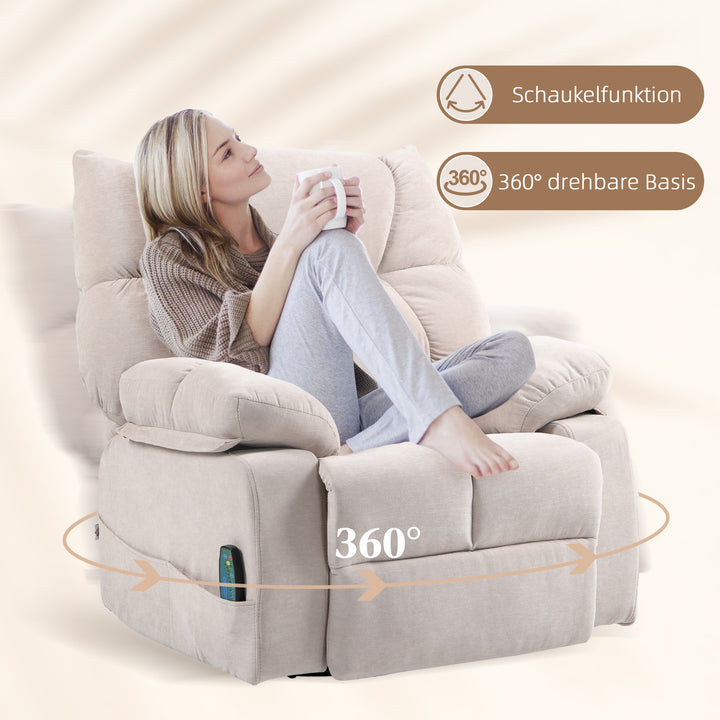 Massagestol med varme- og lænefunktion, drejelig, op til 150 kg, metalstel, 98 x 90 x 98 cm, beige