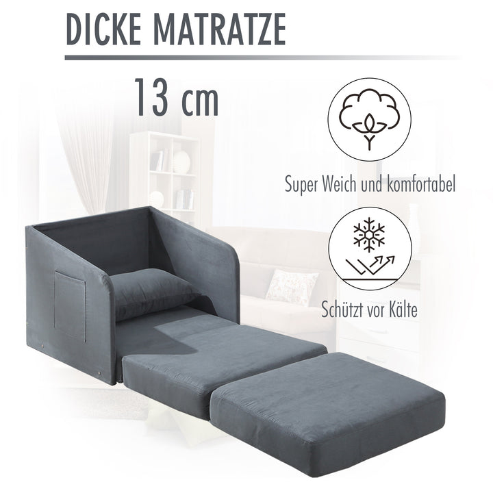 Sovesofa enkeltsofa vaskbart betræk 2 sidelommer pude metalgrå 70 x 76 x 77 cm