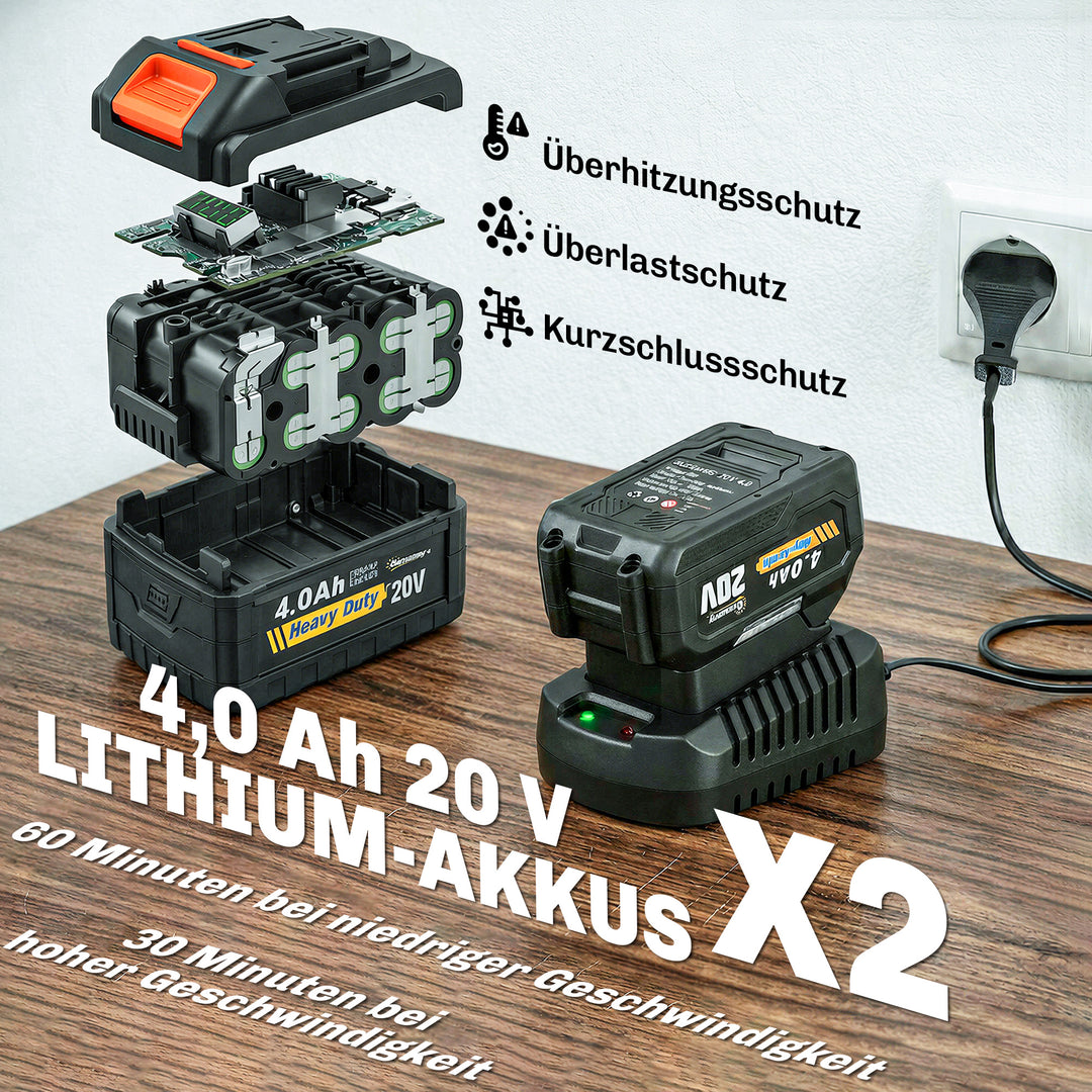 20V batteridrevet løvblæser/støvsuger med 2 x 4,0 Ah batterier og oplader, Turbo Boost, blæsehastighed på 162,7 km/t