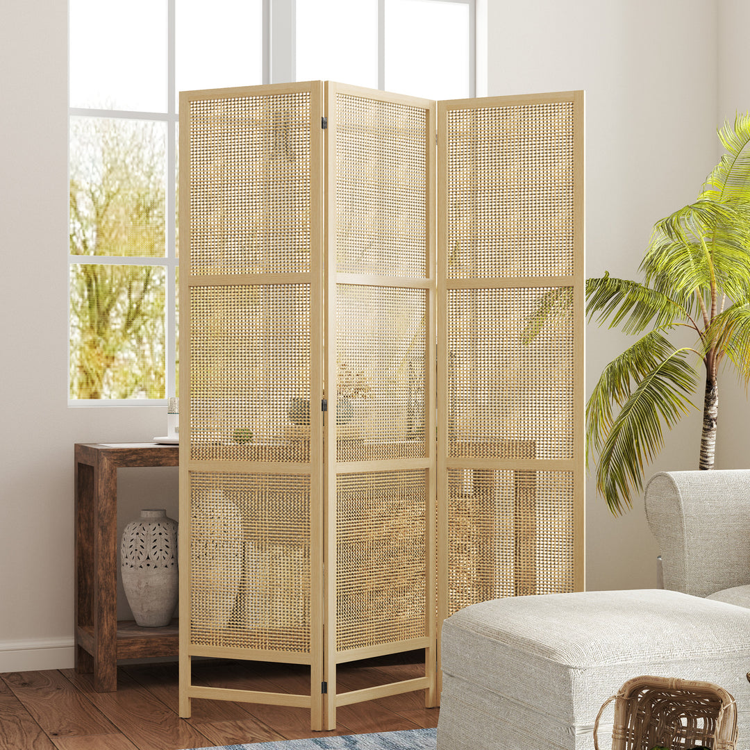 3-Panels rumdeler, 180 cm foldbar vægskærm, fritstående rumdeler med håndvævet design til hjemmet, naturlig