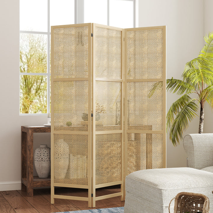 3-Panels rumdeler, 180 cm foldbar vægskærm, fritstående rumdeler med håndvævet design til hjemmet, naturlig