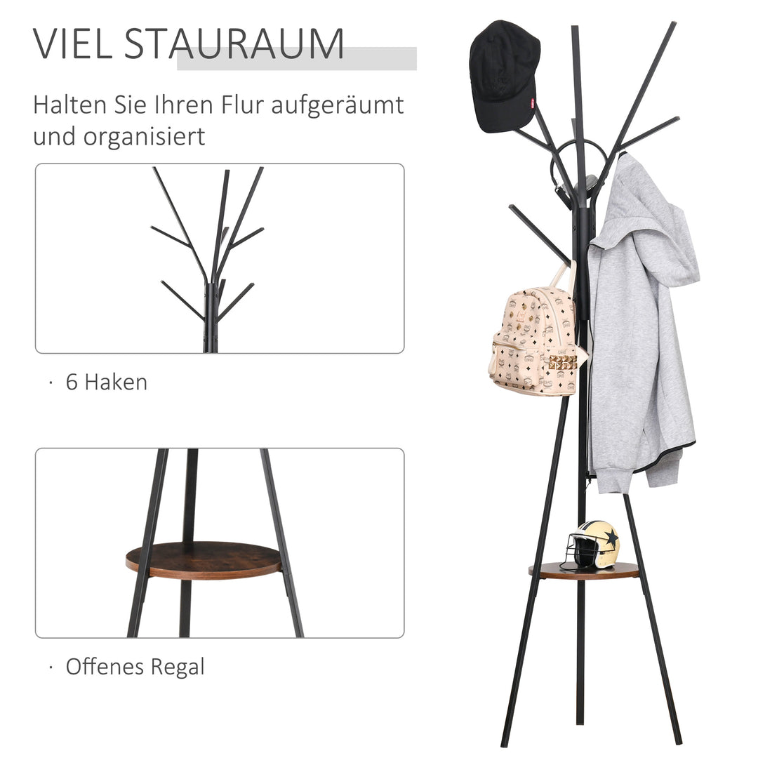 Knagerække i skandinavisk design, tøjstativ, 7 knagerækker, sort + brun