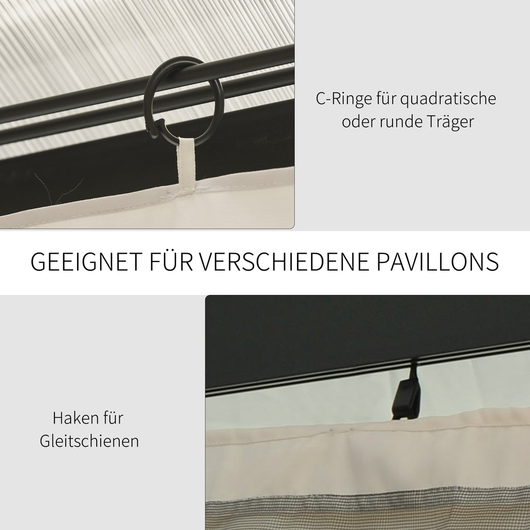 Sidepanelsæt med 4 til 3x4m pavillon, sidepaneler med kroge, 352 x 205 cm, vandtæt, stabil, vinterbestandig, sidepanel, sidepaneler til partytelt, havepavillon, beige