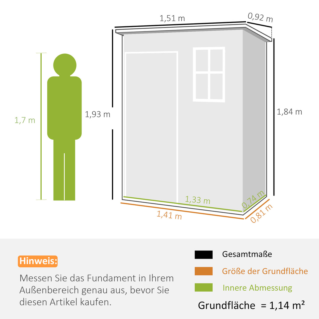 Plastikskur, 1,14 m², 151 x 92 x 193 cm, med nedhængt tag, gulv og vindue, grå