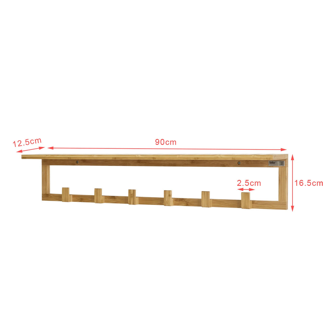 Møbelsæt til entré – skobænk og vægmonteret knagerække i bambustræ, naturfarvet