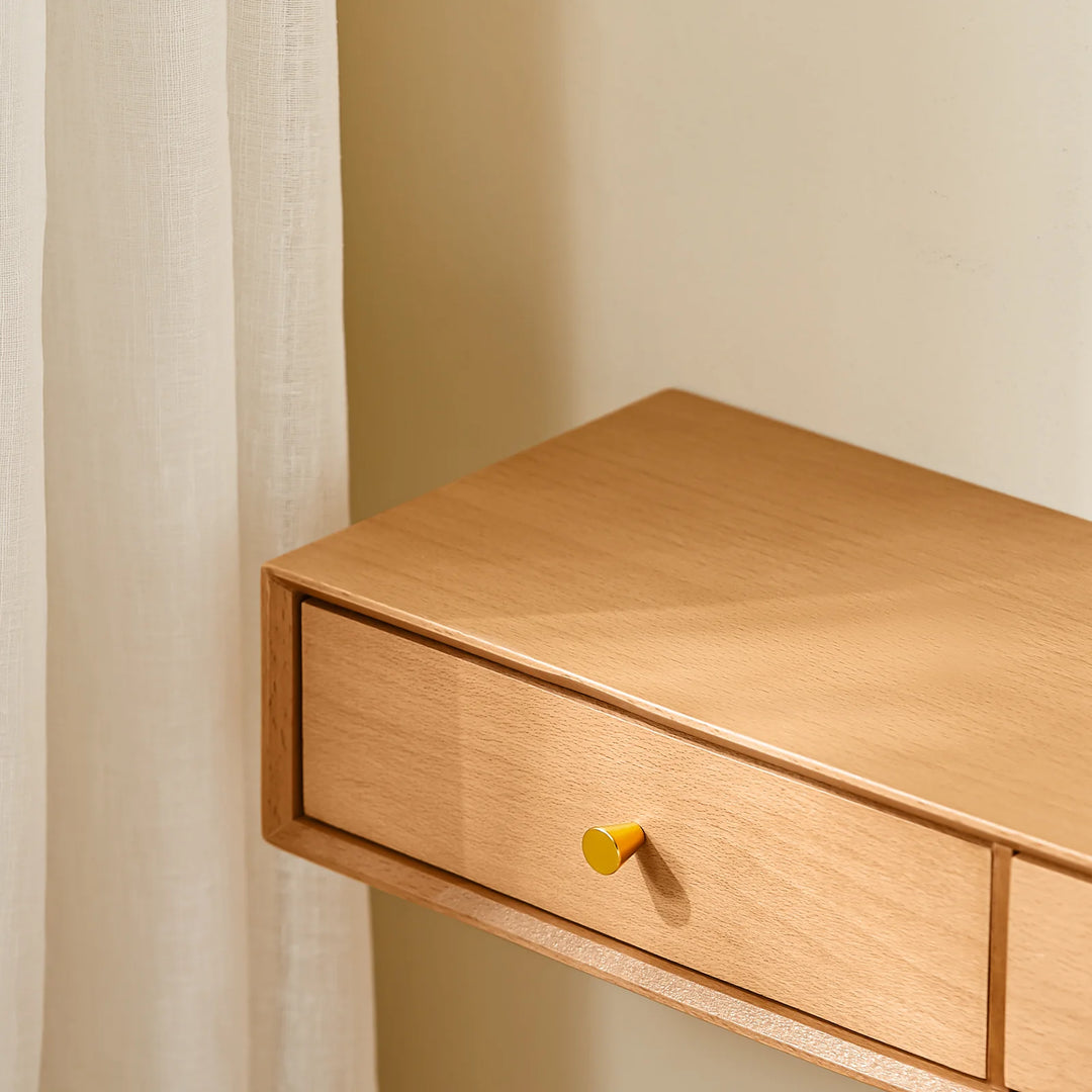 Massiv bøgetræ: den svævende væghylde med 2 skjulte skuffer, B60 x D20 x H10cm