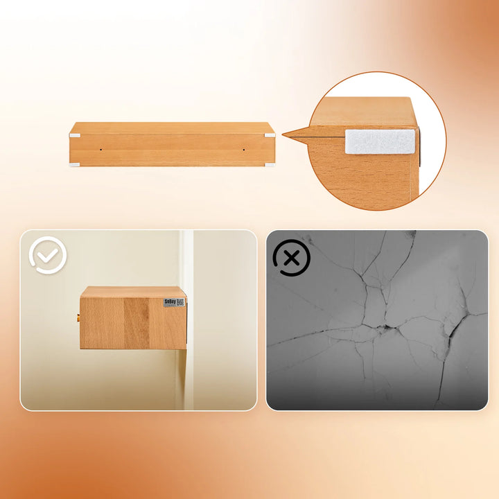 Massiv bøgetræ: den svævende væghylde med 2 skjulte skuffer, B60 x D20 x H10cm