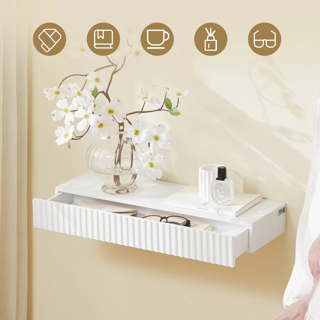 Moderne sengebord med skjult opbevaring – automatisk, batteridrevet lys (hvid), L60 × B20 × H8 cm