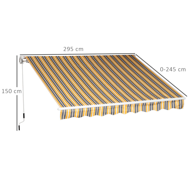 Markise solbeskyttelse håndsving balkon aluminium gul grå 2,95 x 2,45 m