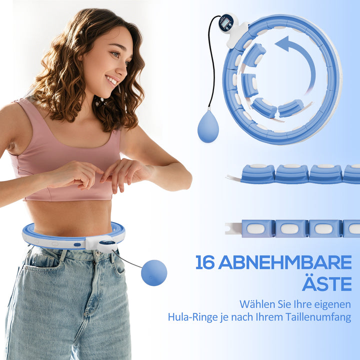 Smart hula hoop voksen med vægtboldtæller 16 knuder (76-113cm) lyseblå
