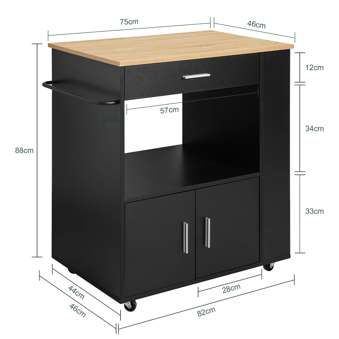 Rummelig køkkenvogn i skandi-design look, B82 x D46 x H88 cm, sort