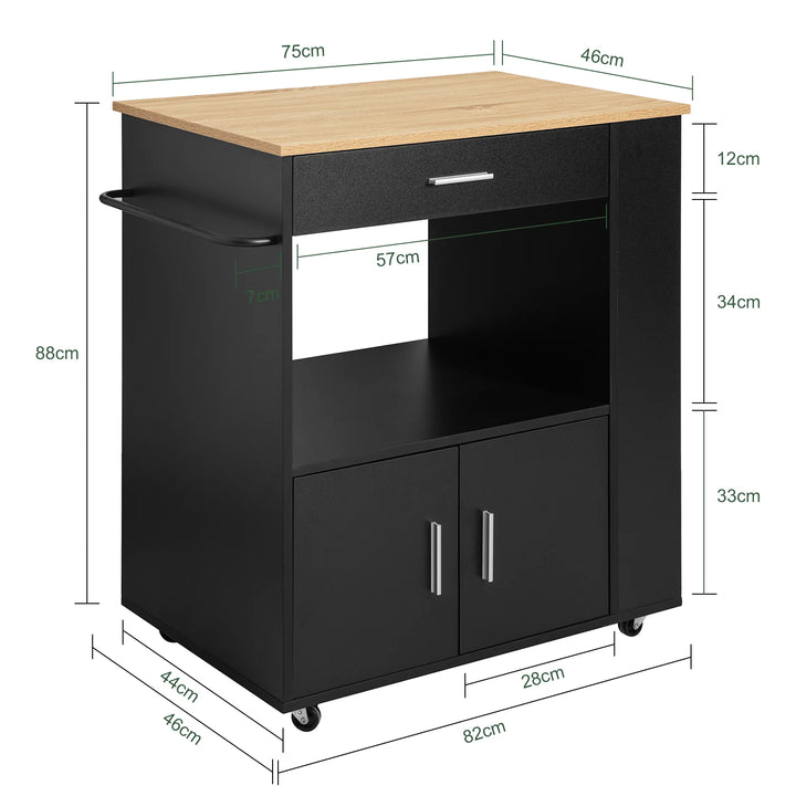 Rummelig køkkenvogn i skandi-design look, B82 x D46 x H88 cm, sort