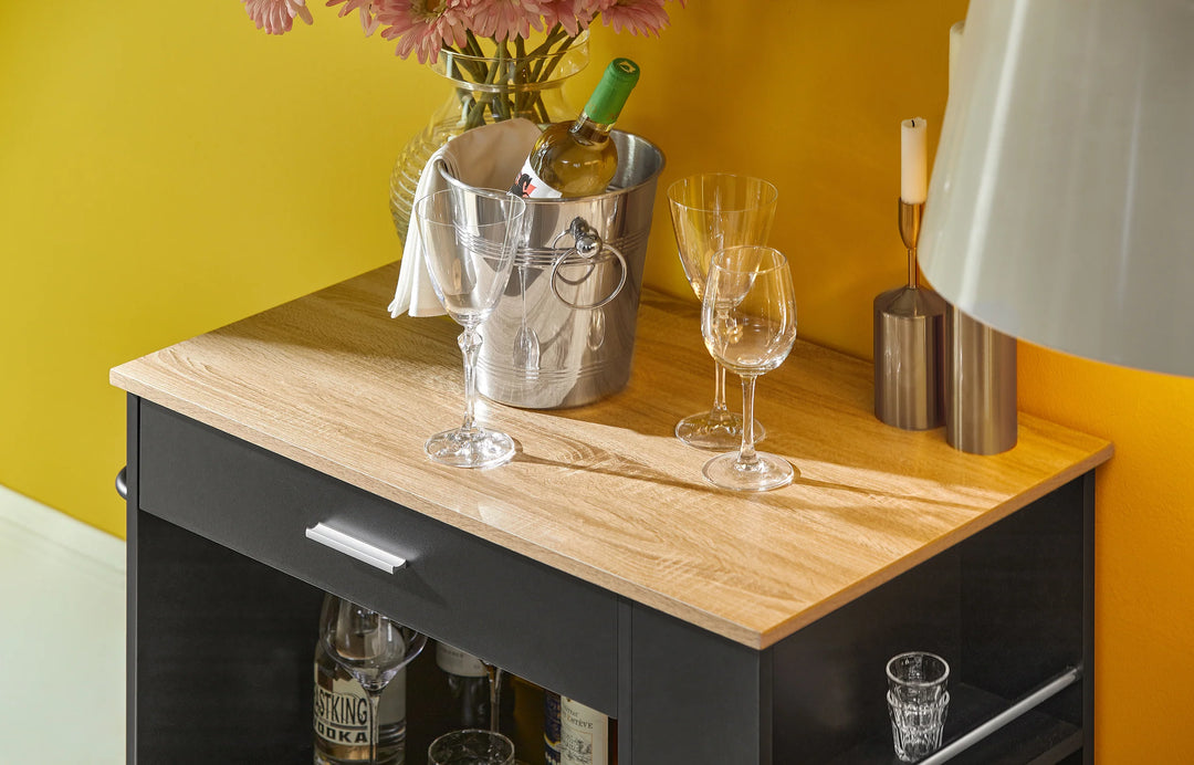 Rummelig køkkenvogn i skandi-design look, B82 x D46 x H88 cm, sort