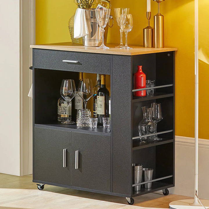 Rummelig køkkenvogn i skandi-design look, B82 x D46 x H88 cm, sort
