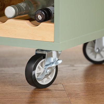 Trendy og stilfuld køkkenø på hjul med vinhylder, 109x40x92 cm, grøn