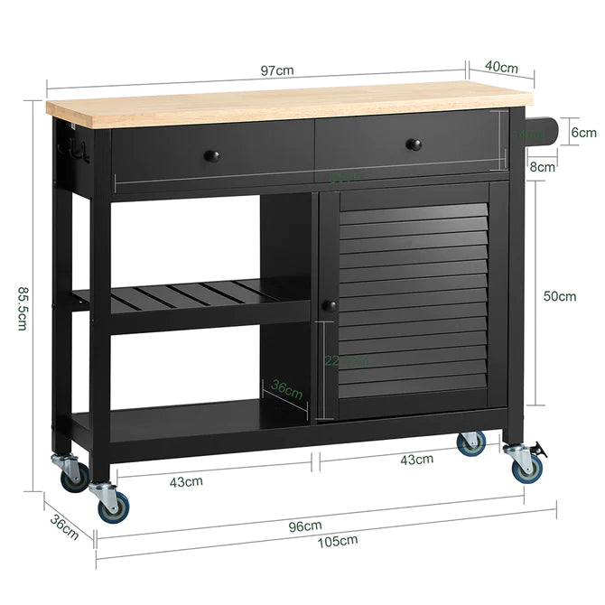 Køkkenvogn / serveringsvogn / køkkenø, 105x40x86 cm, sort