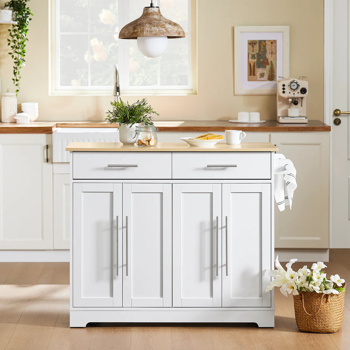 Få mere plads i køkkenet med denne elegante køkkenvogn i hvid, B113 x H91 x D(44-69) cm
