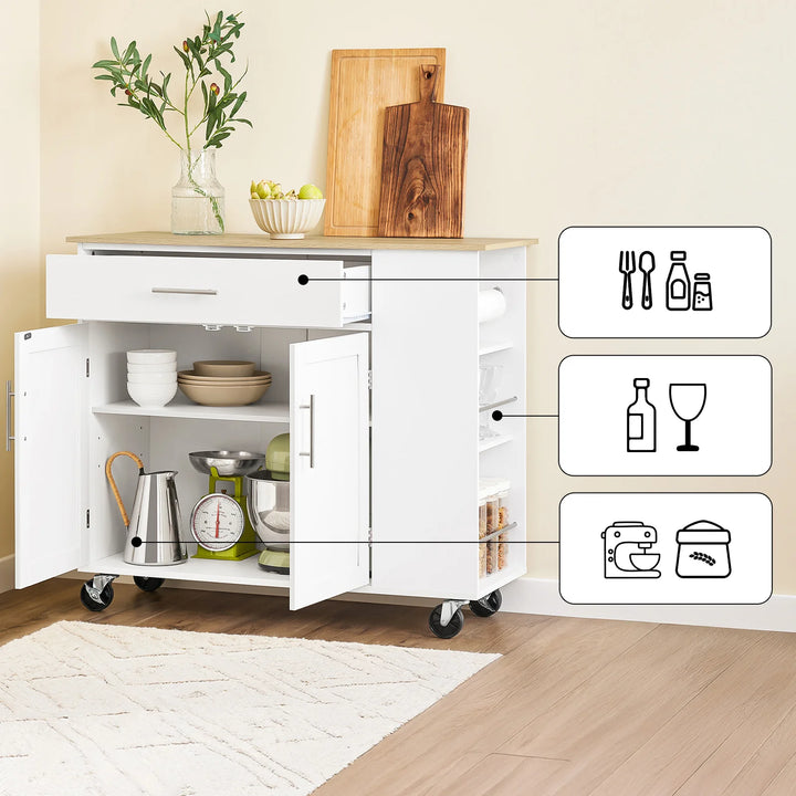 Den rullende køkkenø: mobil arbejdsstation med skuffe til indendørs/udendørs brug, B99 x D40 x H85 cm, hvid