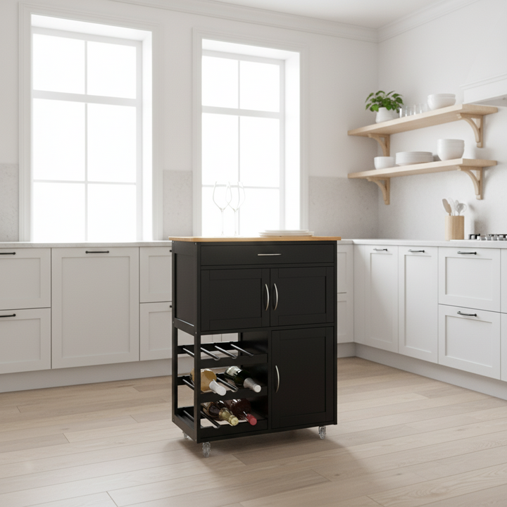 Køkkenvogn i moderne look, rummelig og praktisk, 67x38x87 cm, sort