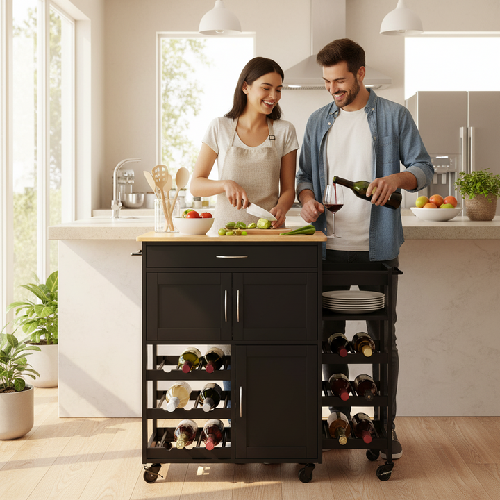 Køkkenvogn i moderne look, rummelig og praktisk, 67x38x87 cm, sort