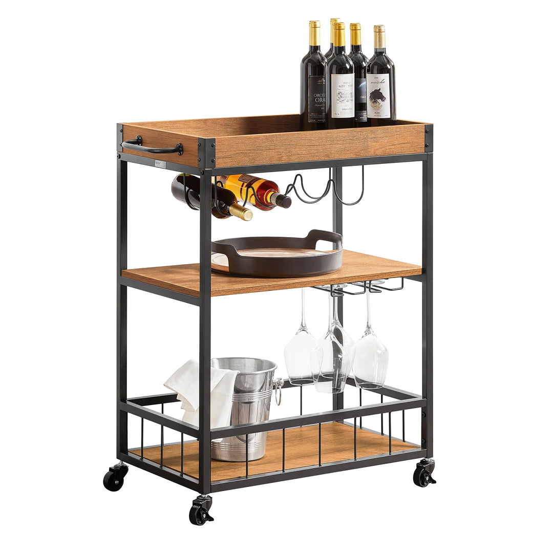 Elegant og funktionel serveringsvogn i industriel vintage-stil, B79 x D40 x H90 cm, brun