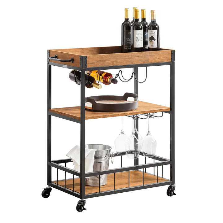 Elegant og funktionel serveringsvogn i industriel vintage-stil, B79 x D40 x H90 cm, brun