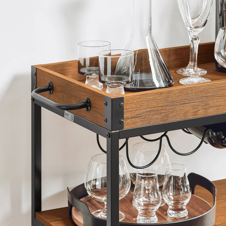 Elegant og funktionel serveringsvogn i industriel vintage-stil, B79 x D40 x H90 cm, brun