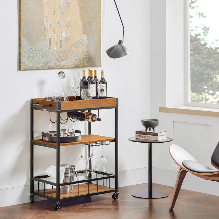 Elegant og funktionel serveringsvogn i industriel vintage-stil, B79 x D40 x H90 cm, brun