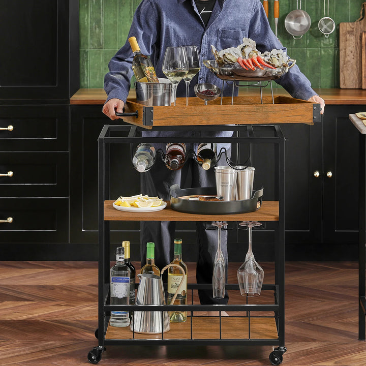 Elegant og funktionel serveringsvogn i industriel vintage-stil, B79 x D40 x H90 cm, brun