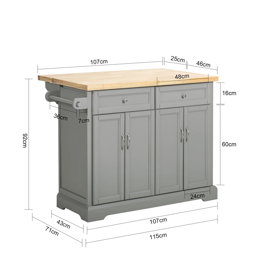 Udvidelig køkkenvogn i moderne design, B115 x D46/71 x H92 cm, grå