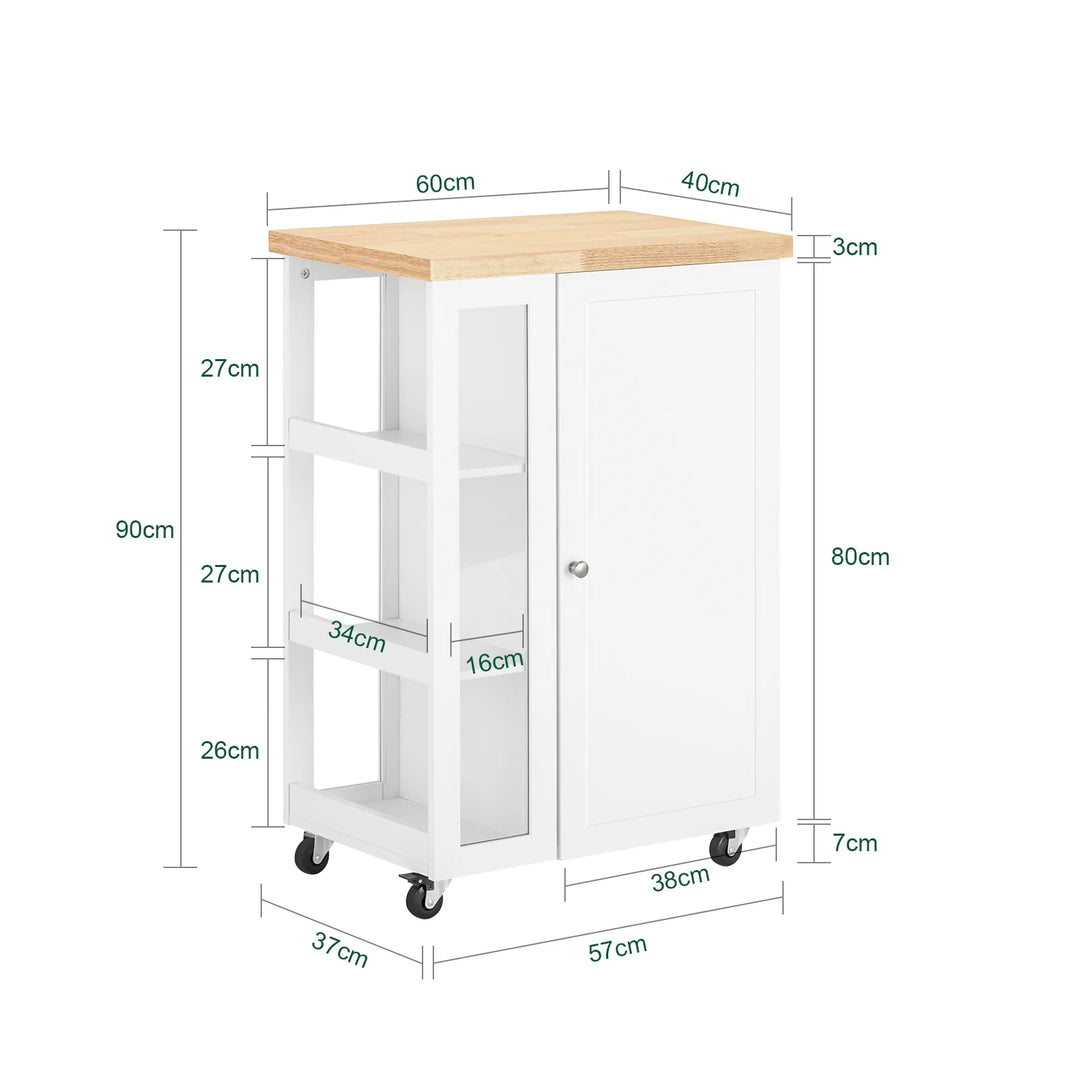 Praktisk og elegant køkkenvogn, B60 x D40 x H90 cm, hvid