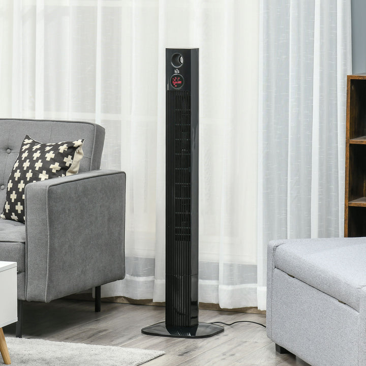 Tårnventilator med fjernbetjening, 45W, 70° oscillation, søjleventilator med aromadiffusor, timerfunktion, 3 ventilatorhastigheder, sort