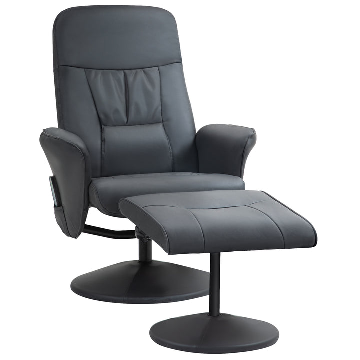 Massagestol med fodskammel, ergonomisk stol med 10 vibrationspunkter, kunstlæder, 76 x 81 x 105 cm, mørkegrå