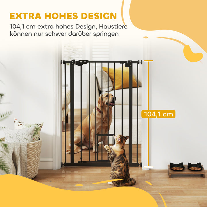 Hundegitter, dobbelt låsemekanisme, selvlukkende dør, 104 cm høj, stål, sort