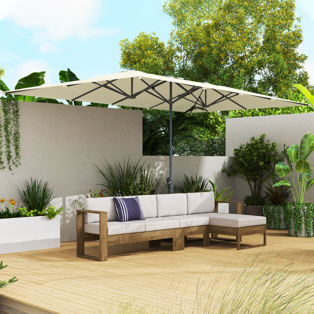 Dobbeltsidet paraply, 451 x 264 cm parasol med håndsving, 12 metalribber, aluminiumsstang, cremehvid